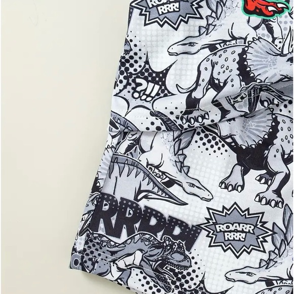 2 pcs Boys Casual Cartoon Cool Dinosaur Print shirt set grey Ages 5-6 - Picture 6 of 7